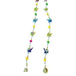 Handmade Colorful Elephant Beaded‎ Hanging With Bells - 44" Long